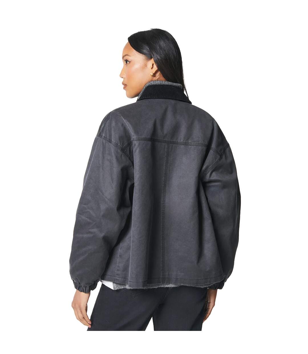 Womens/ladies wax trim detail jacket black Principles-2