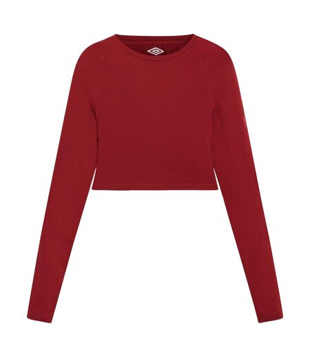 Womens/ladies Pro Long-sleeved Training Crop Top Sundried Tomato Umbro