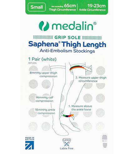 Medalin Saphena - 2 Pack Non Slip Thigh High Anti-Embolism Stockings with Medical Graduated Compression Class 1