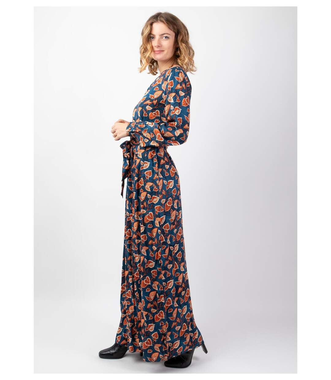 Robe longue hiver en twill de viscose GAYA motif fleuri bleu Coton Du Monde-3