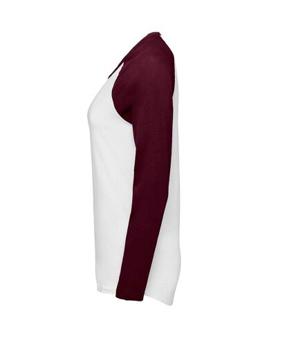 SOLS Womens/Ladies Milky Contrast Long Sleeve T-Shirt (White/Burgundy) - UTPC3514