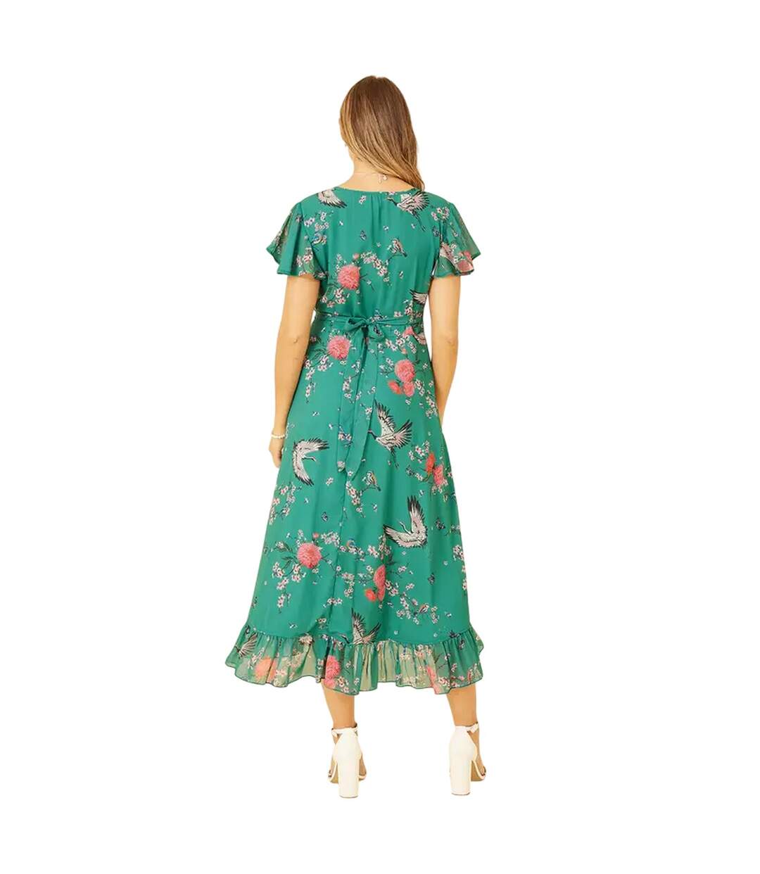 Robe Portefeuille Motif/style Grue Femme Vert Yumi-3