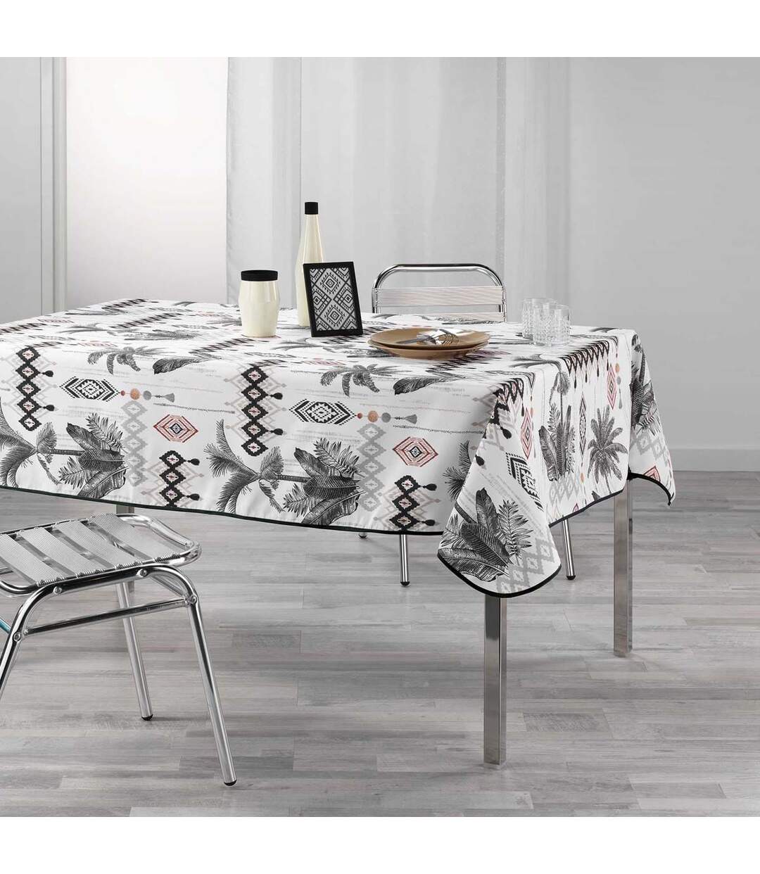 Nappe Imprimée Cocoty 150x240cm Blanc & Gris-2