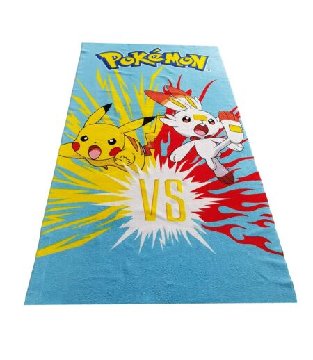 Serviette pikachu vs scorbunny bleu / jaune / rouge Pokemon