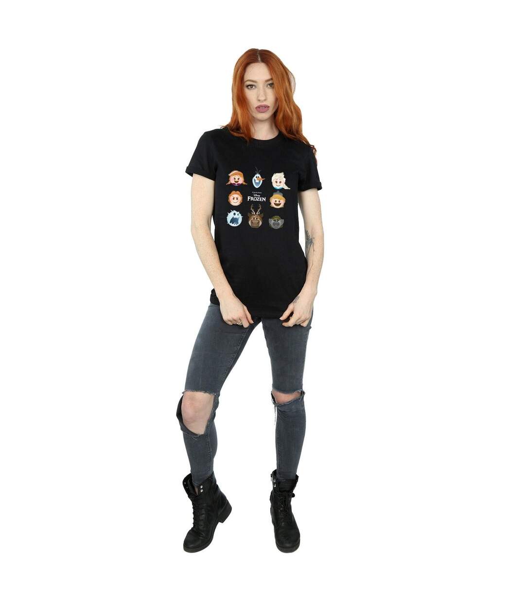 Disney T-shirt boyfriend en coton pour femmes/femmes Frozen Heads (Noir) - UTBI24668-4