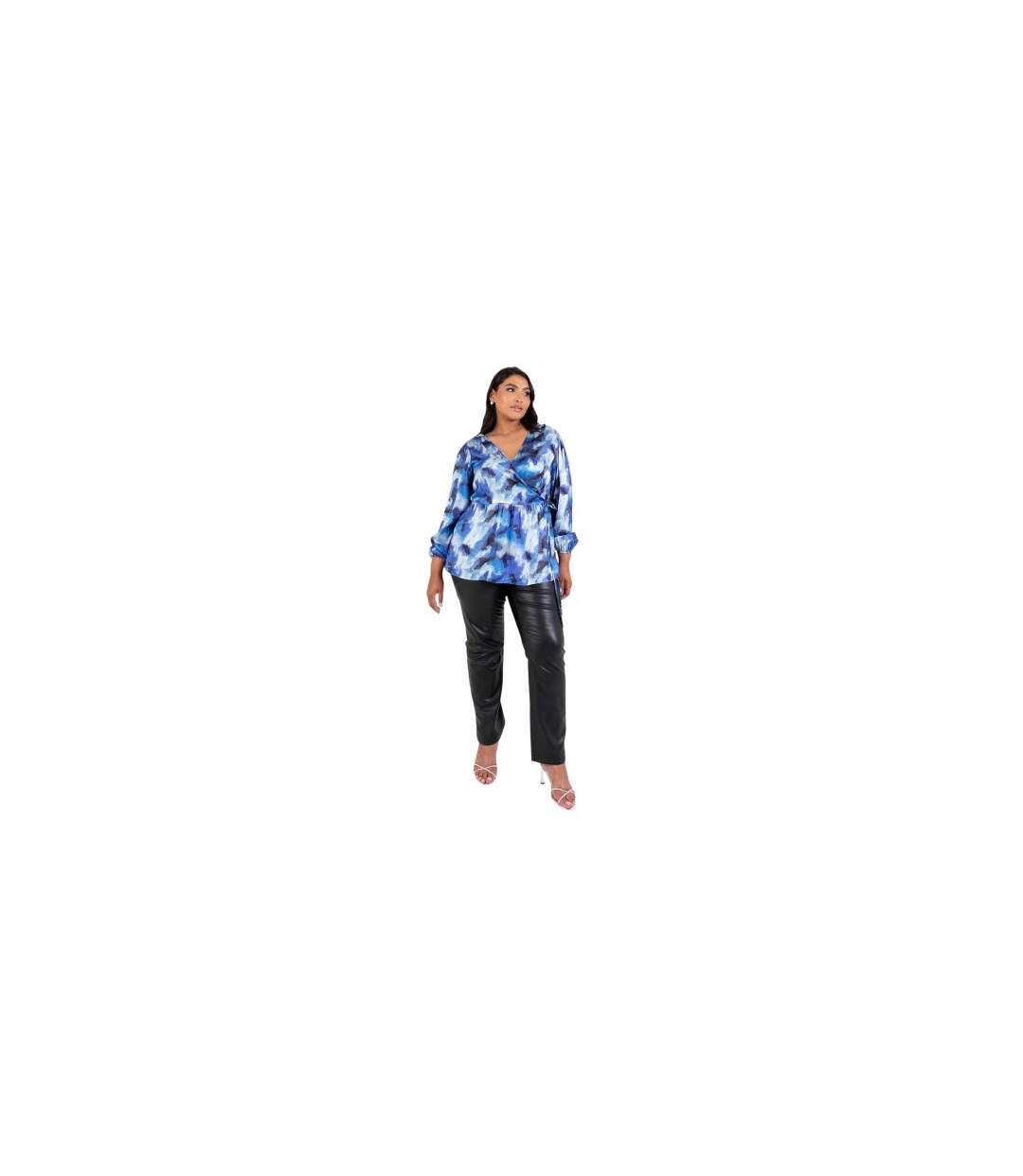Womens/ladies Satin Long-sleeved Wrap Top Blue Lovedrobe-1