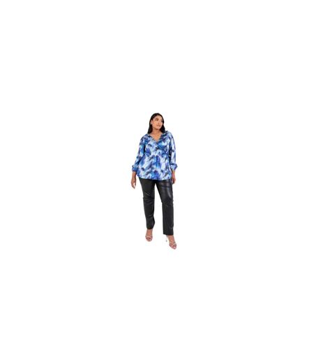 Womens/ladies Satin Long-sleeved Wrap Top Blue Lovedrobe