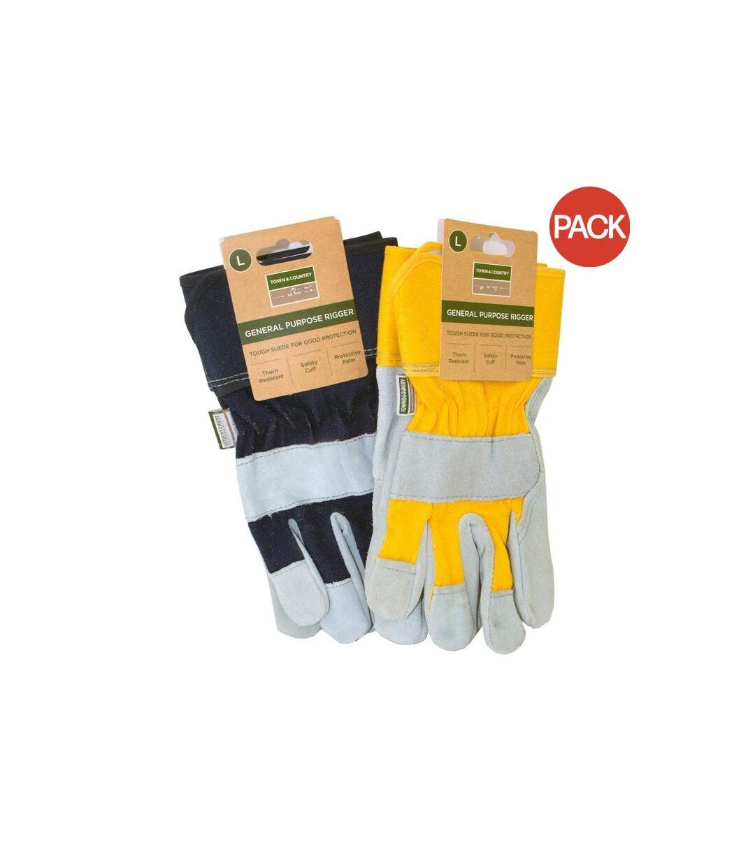 Pack of 2  Unisex adult suede rigger gloves  one size yellow/navy/grey Town & Country-1