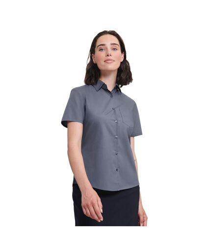 Russell Collection Womens/Ladies Poplin Easy-Care Short-Sleeved Shirt (Convoy Gray)