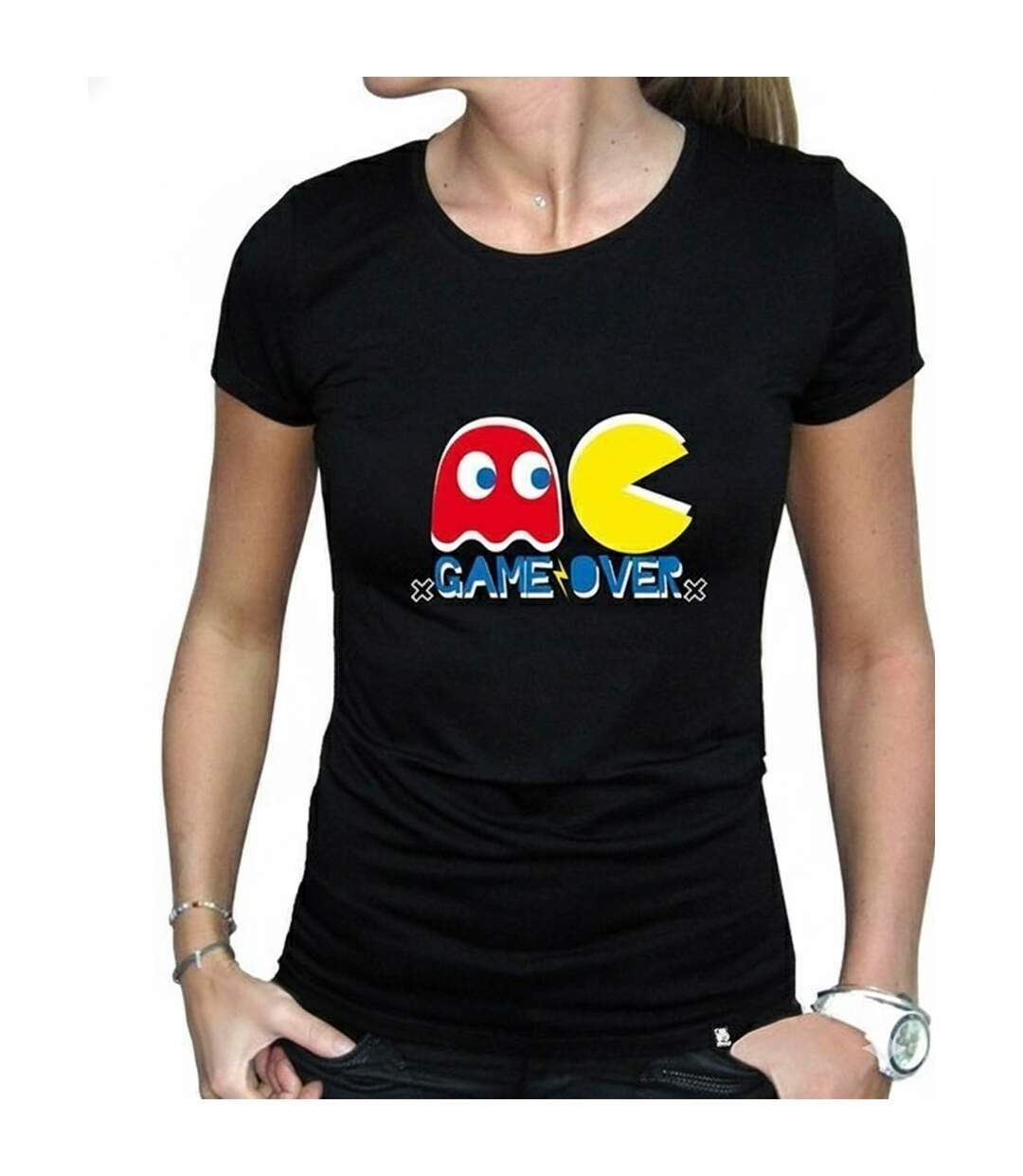 T-shirt Game Over Femme Noir Pac-Man-1