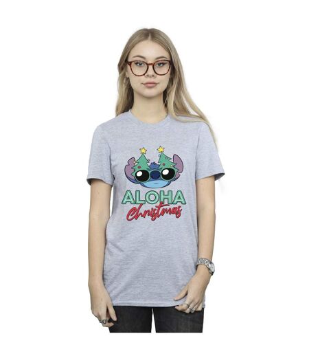 Disney Womens/Ladies Lilo And Stitch Christmas Tree Shades Coton Boyfriend T-Shirt (Gris sportif) - UTBI29989