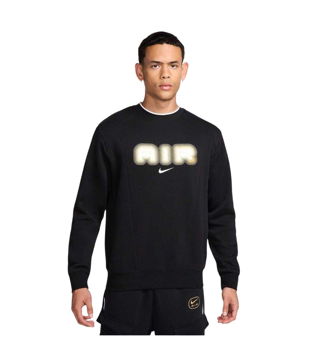 Mens Air Crew Neck Relaxed Fit Long-sleeved Sweatshirt Black Gold Nike-2