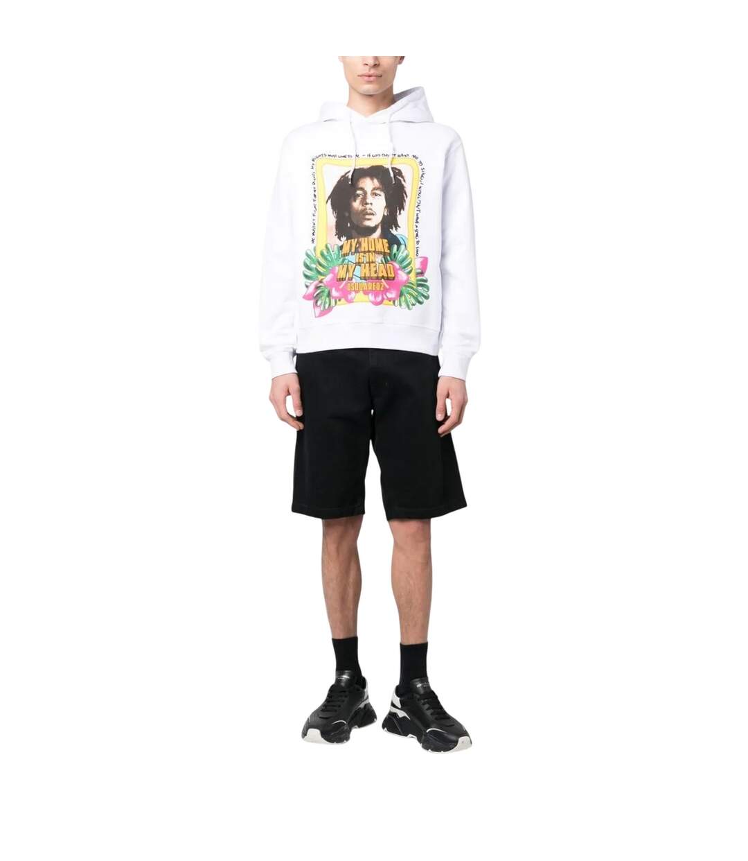 Sweat À Capuche Motif Bob Marley Homme Blanc DSquared2-1