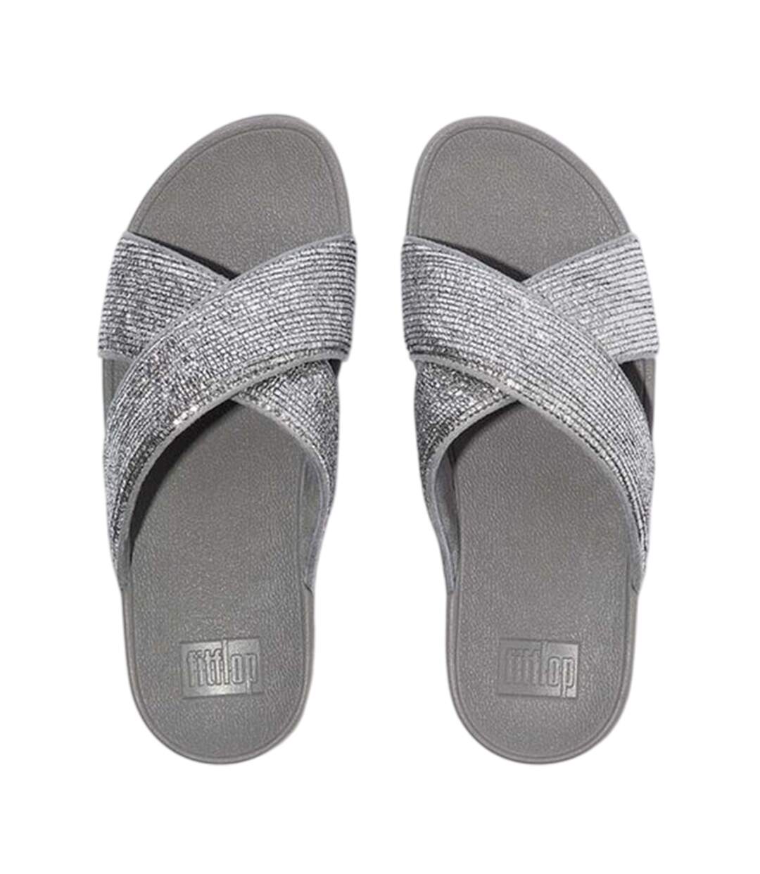 Womens/ladies Criss-cross Glitter Sliders Silver FitFlop-3