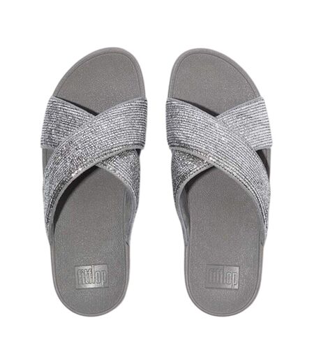 Womens/ladies Criss-cross Glitter Sliders Silver FitFlop