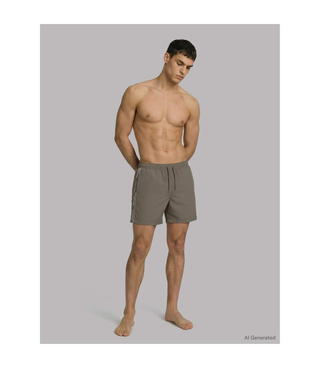 Short De Bain Motif/style Logo Homme Vert Lichen Foncé Calvin Klein-3