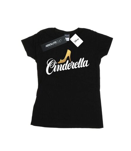 Disney T-shirt en coton avec logo de la chaussure de Cendrillon pour femmes/femmes (Noir) - UTBI16133