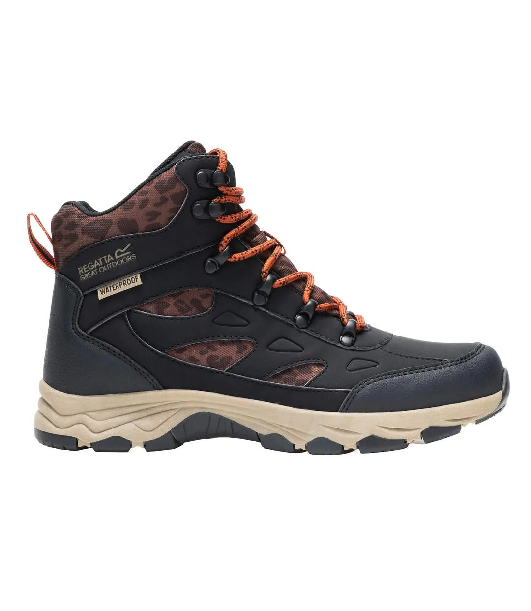 Womens/ladies Vendora Leopard Synthetic Leather Walking Boots Black Regatta-3