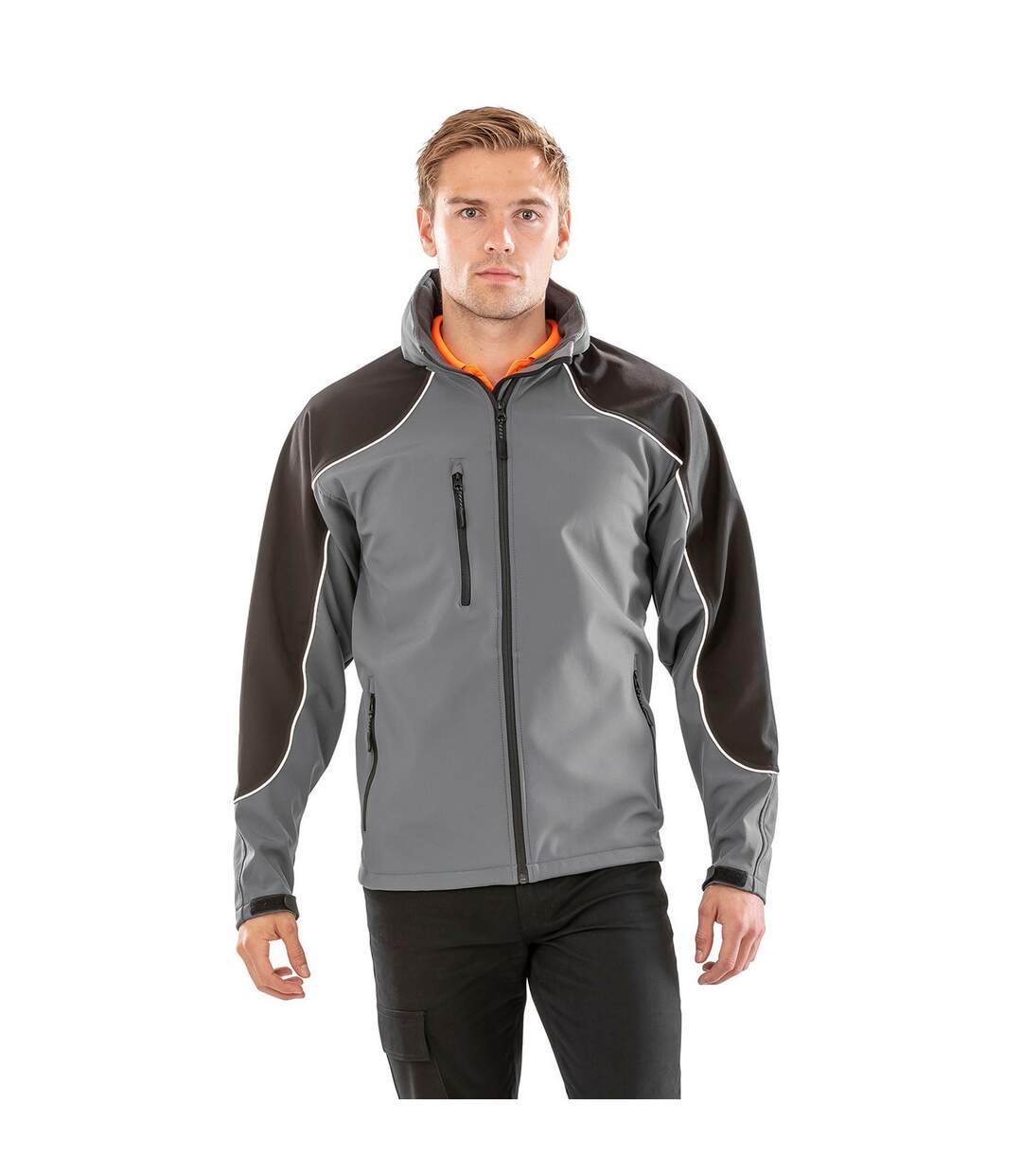 Unisex adult ice fell hooded soft shell jacket grey/black WORK-GUARD by Result-3