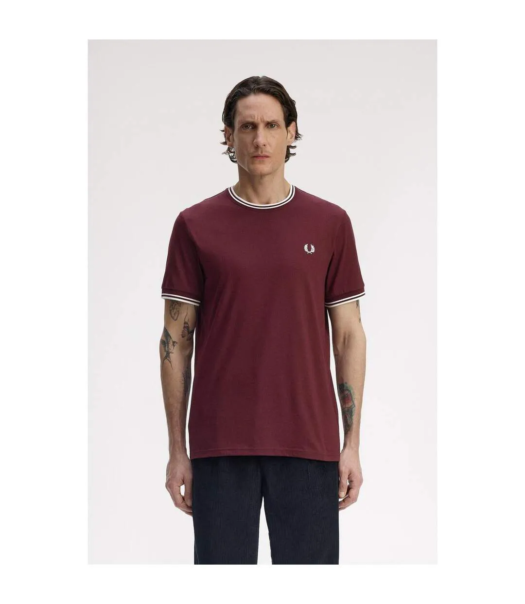 T-shirt Motif/style Rayure Contrastée Sur Bord Homme Pourpre Fred Perry-2
