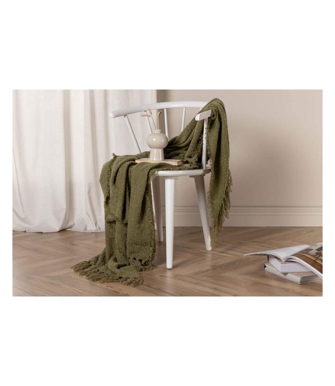 Jeté de canapé en polyester avec pampilles Stanly 170 x 130 cm Vert-4