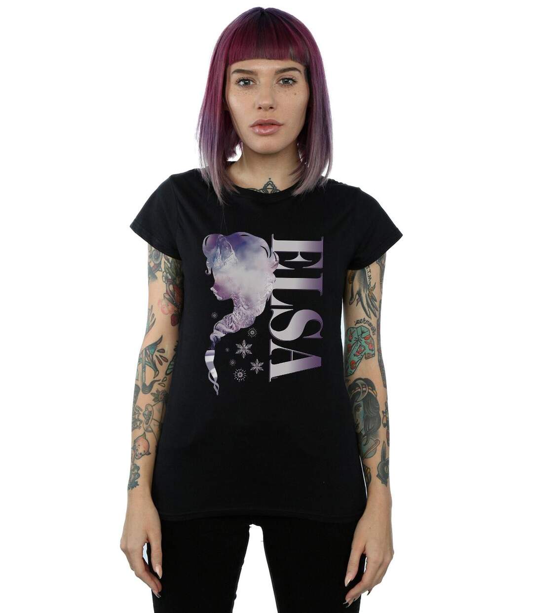 Disney T-shirt en coton avec silhouette du royaume des glaces Frozen Womens/Ladies (Noir) - UTBI22055-2