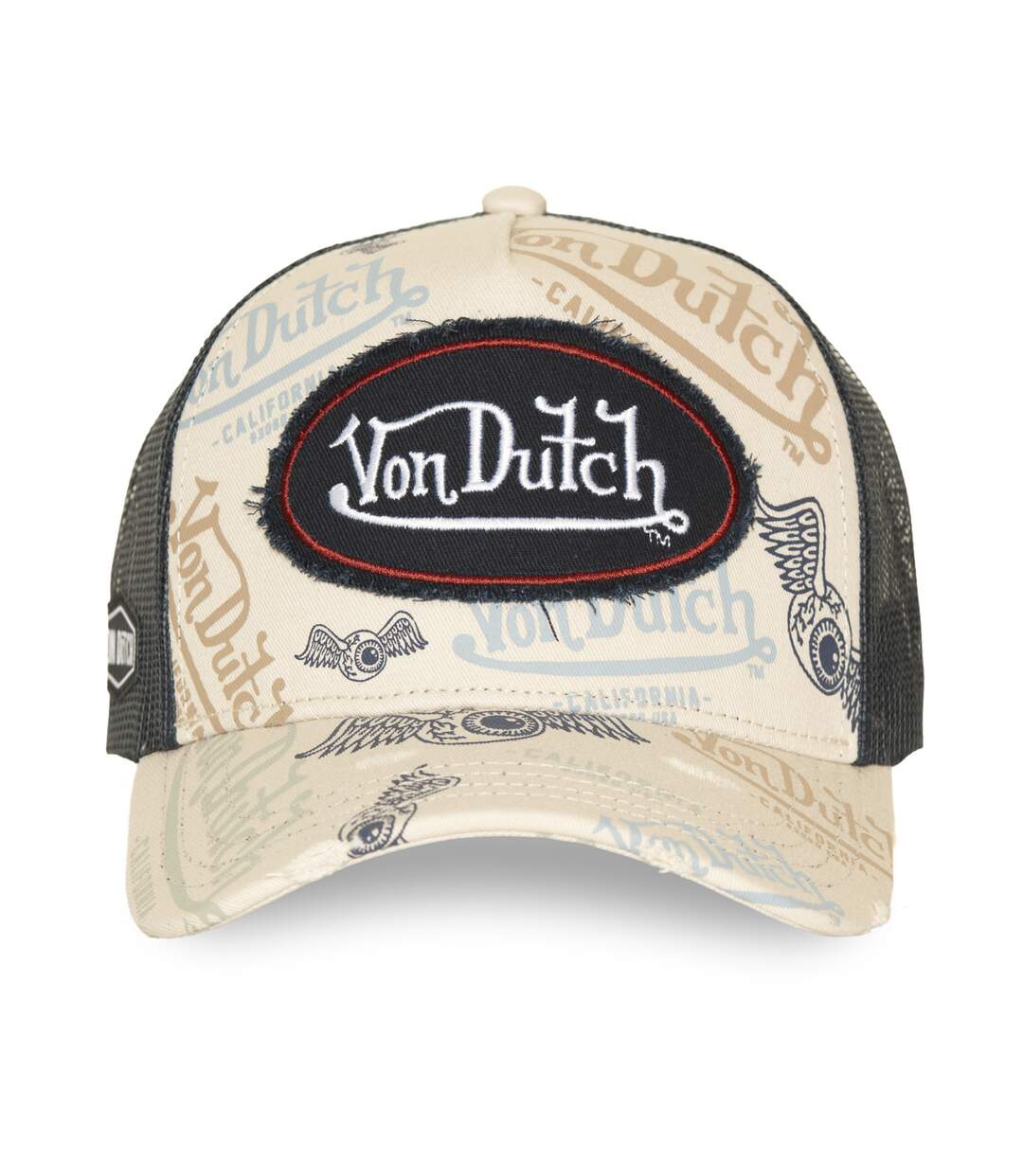 Casquette trucker imprimée avec filet et effet usé avec écusson Cafe Vondutch-2