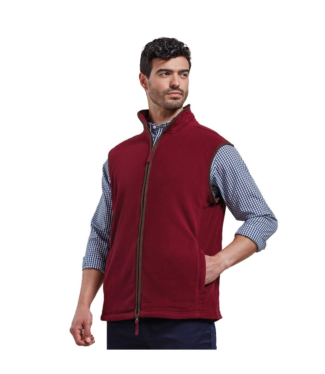 Mens Artisan Fleece Gilet Burgundy Brown Premier-2