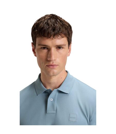 Mens Passerby Logo Long-sleeved Polo Shirt Light Blue Boss