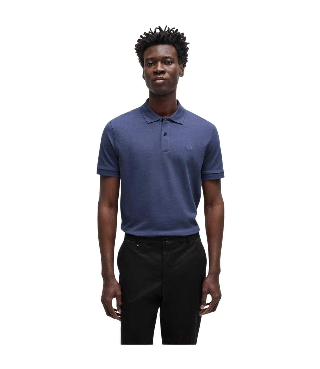 Mens Pallas Cotton Regular Polo Shirt Navy Boss-3
