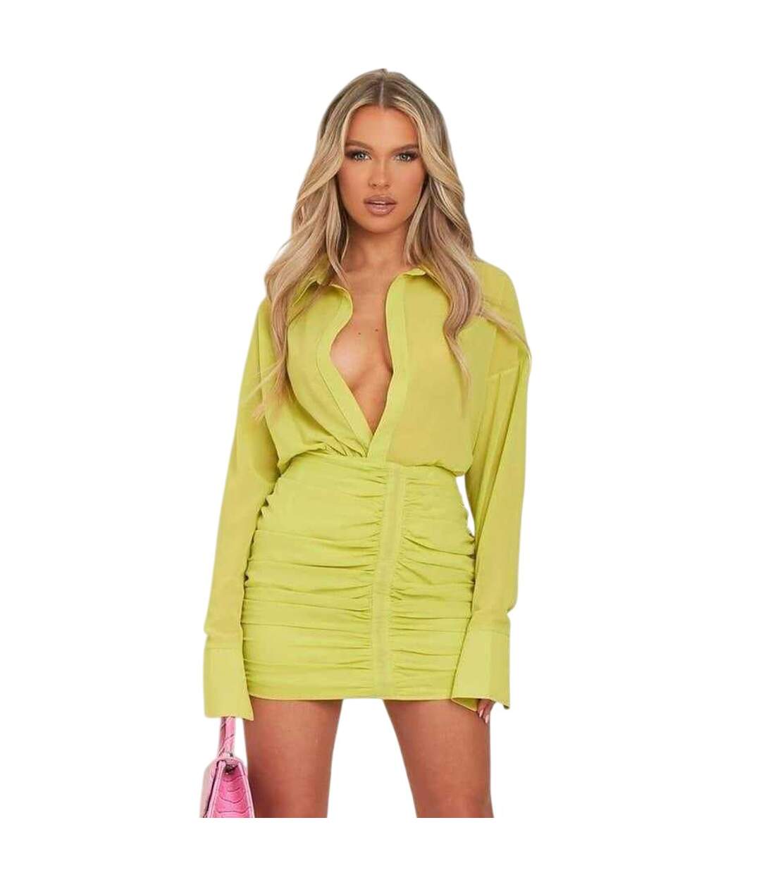 Robe Courte Motif/style Ruché Femme Vert Clair Vif Missy Empire-2