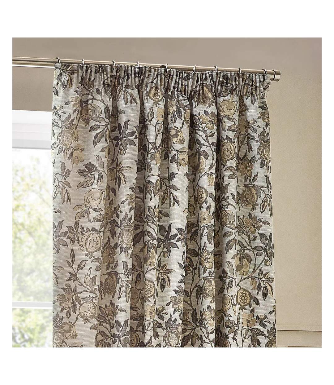 Jacquard pomegranate floral pencil pleat curtains 168cm x 229cm natural Wylder-2