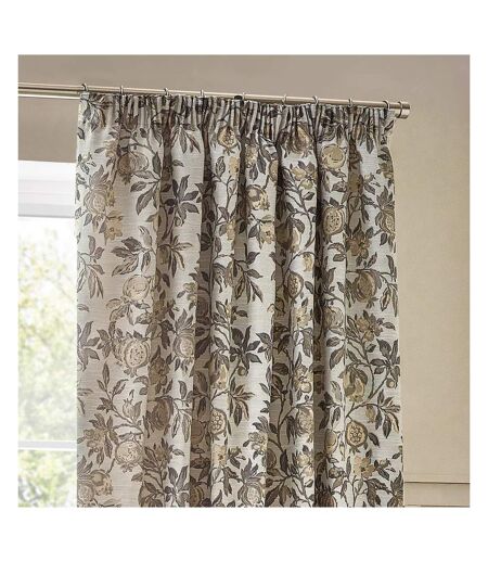 Jacquard pomegranate floral pencil pleat curtains 228cm x 228cm natural Wylder