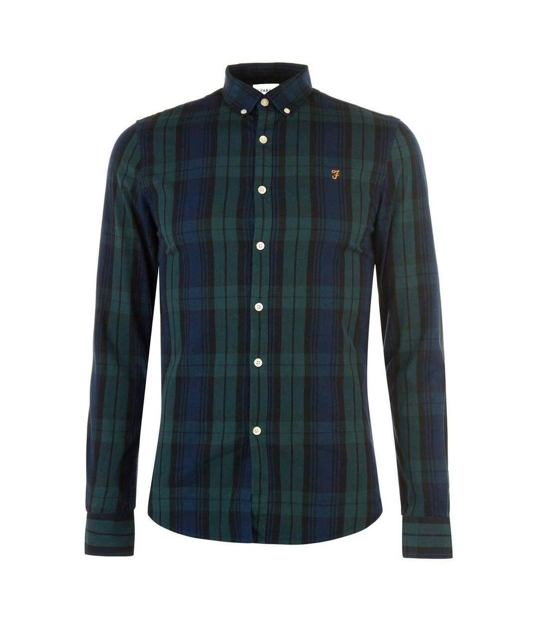 Mens Checked Cotton Button-down Shirt Pine Farah-1