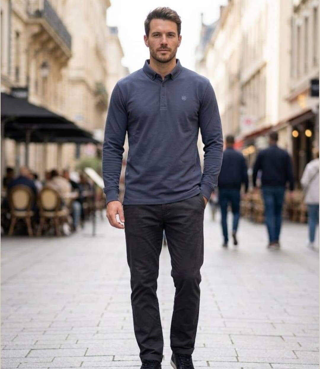 CHALLENGER NATHAN2 — Polo manches longues gris piqué : la touche chic et décontractée-3