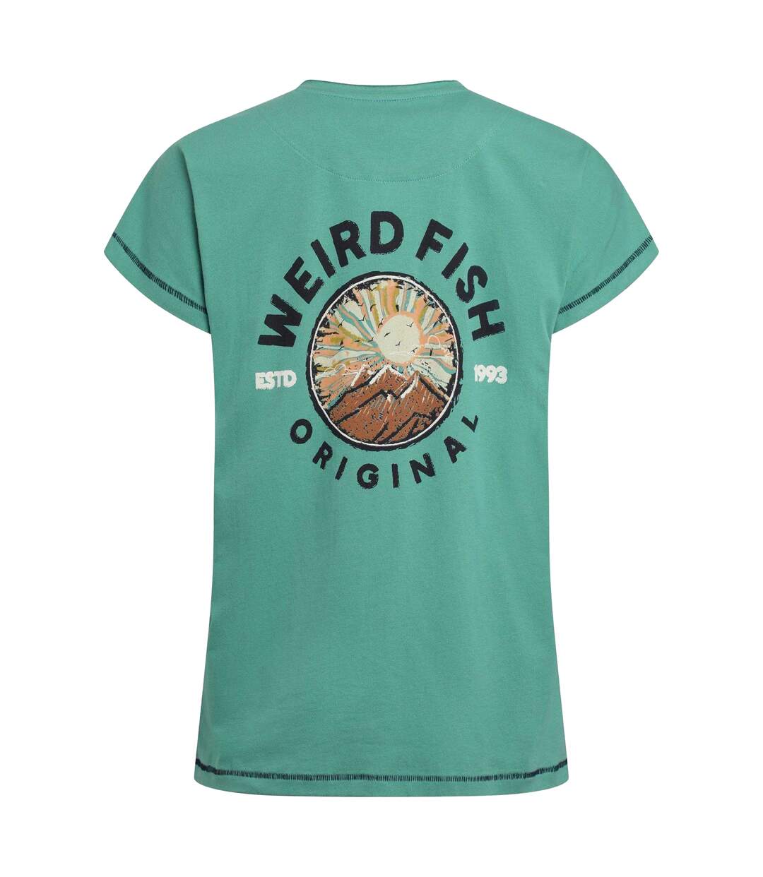 Womens/ladies Sunset Summit Graphic Back Print T-shirt Dark Jade Weird Fish-2