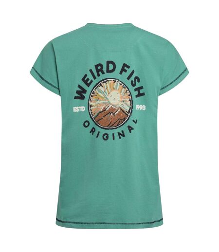 Womens/ladies Sunset Summit Graphic Back Print T-shirt Dark Jade Weird Fish