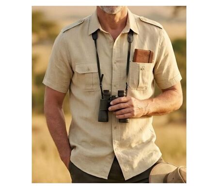 MAYFLOWER MAY DAY : Chemisettestte homme beige style safari en lin et coton