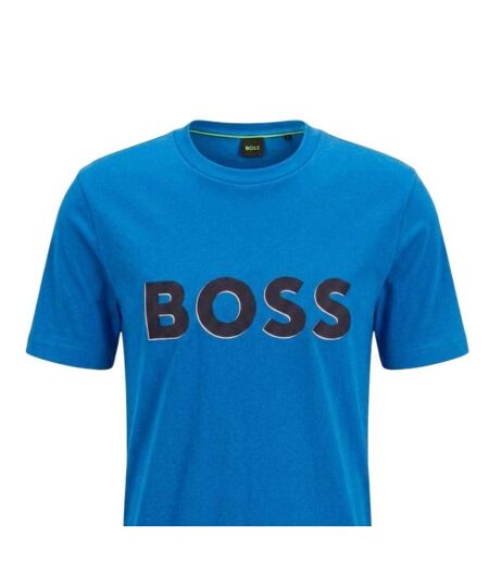 Mens Rubberised Logo Cotton T-shirt Blue Boss