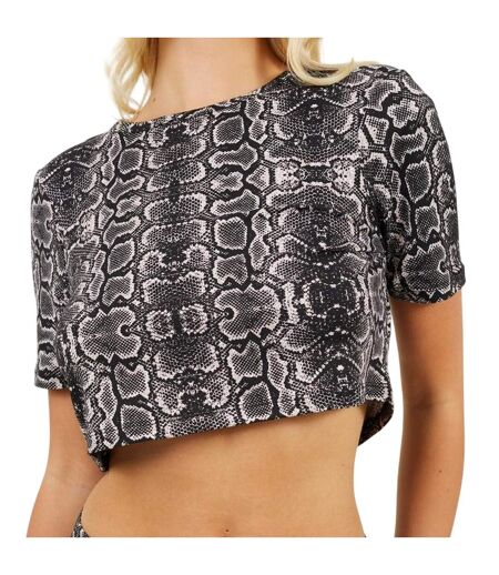 Womens/ladies Snake Print Crop T-shirt Black White Brave Soul