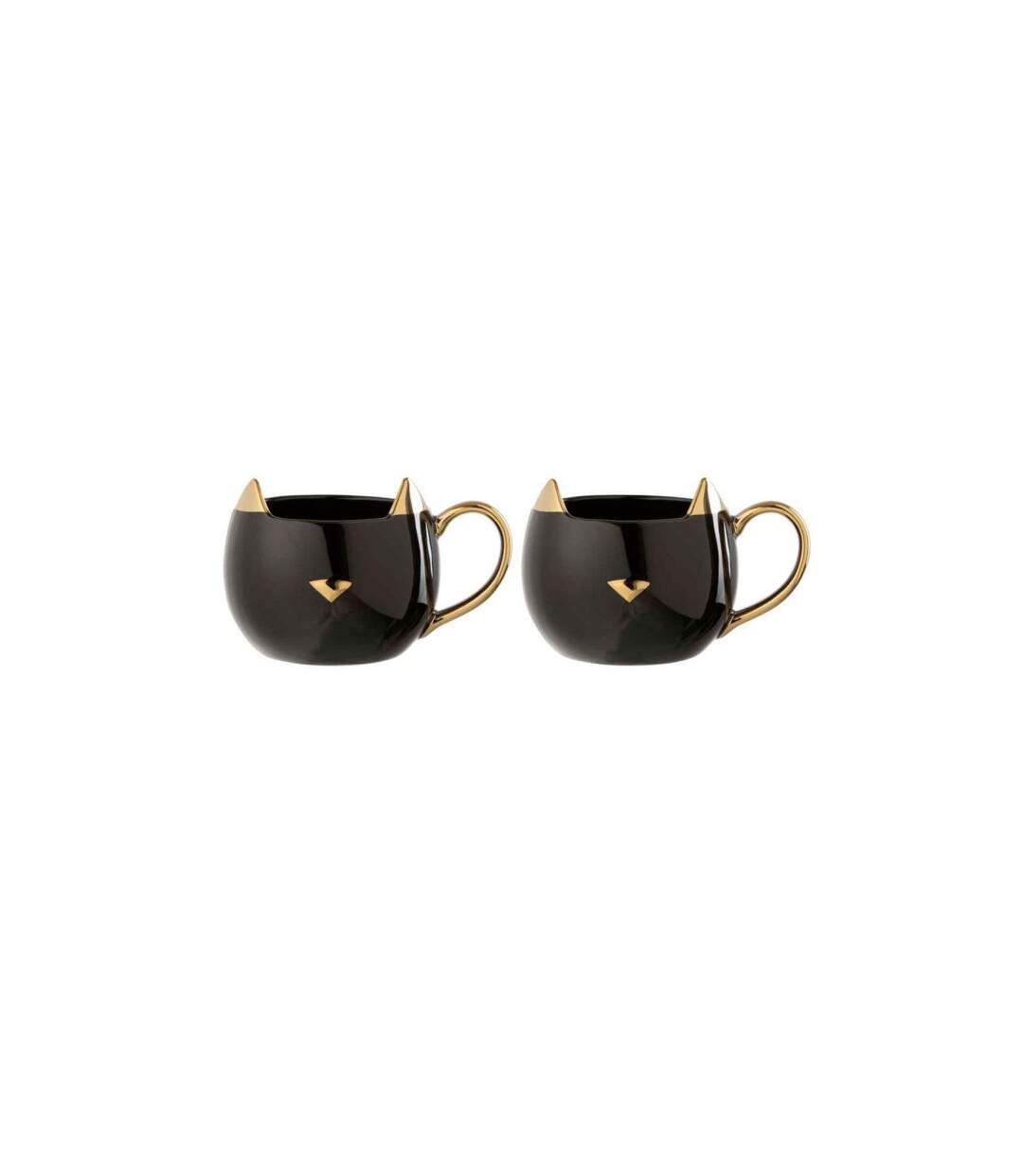 Lot de 2 Mugs en Porcelaine Chat 400ml Noir & Or-1