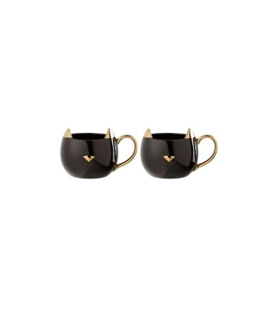 Lot de 2 Mugs en Porcelaine Chat 400ml Noir & Or