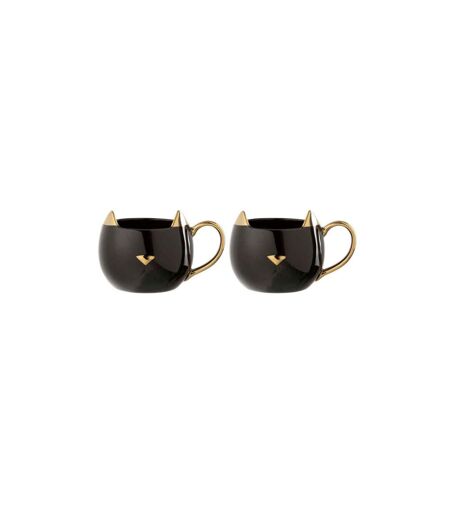 Lot de 2 Mugs en Porcelaine Chat 400ml Noir & Or