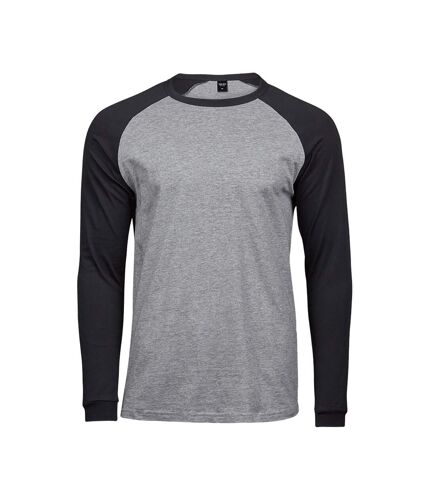 Tee Jays Mens Long Sleeve Baseball T-Shirt (Heather Gray/Black)