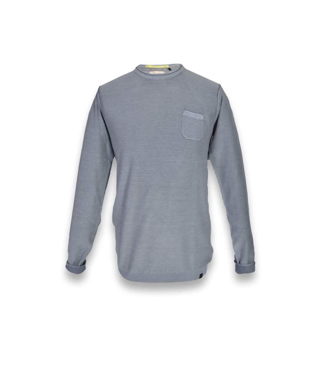 Pull homme manches longues de couleur bleu col ras du cou