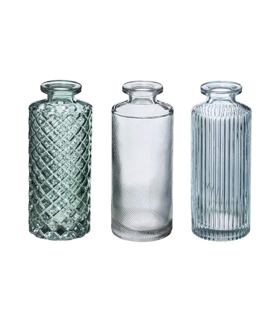 Lot de 3 Soliflores Design Verre Strié 13cm Vert-1