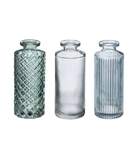 Lot de 3 Soliflores Design Verre Strié 13cm Vert