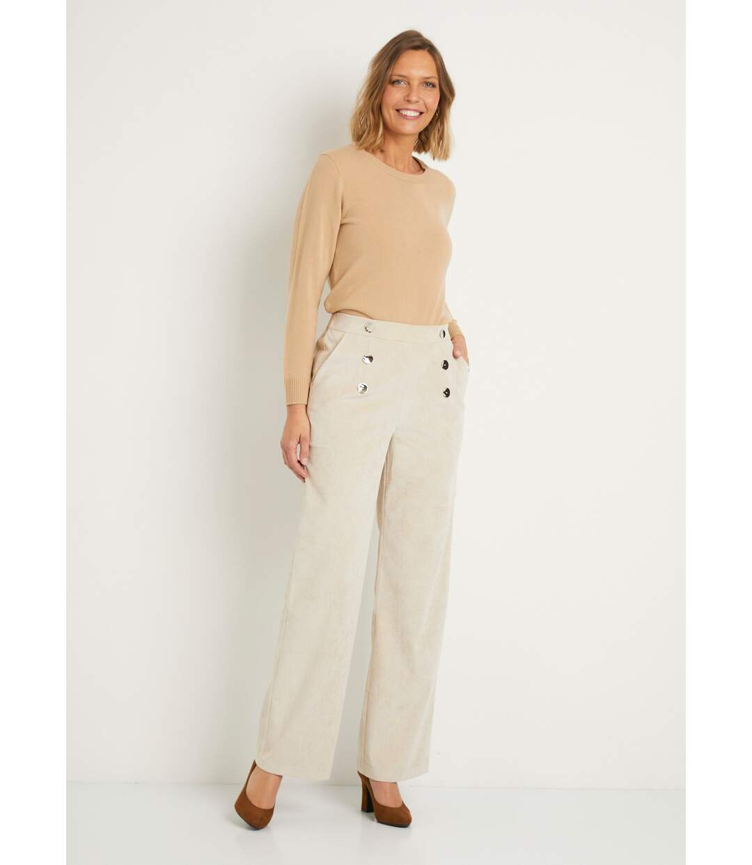 Pantalon large velours milleraies effet pont-4