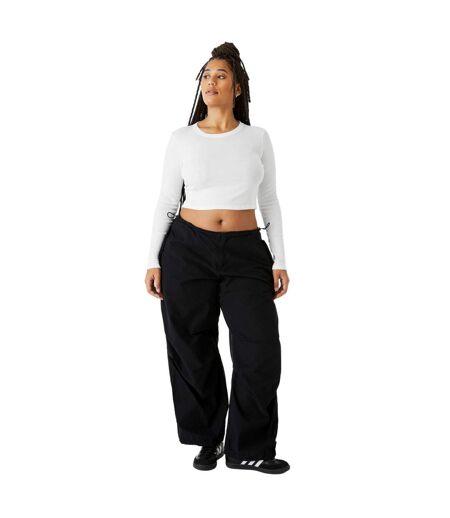 Womens/ladies plain micro-rib long-sleeved crop top solid white Bella + Canvas