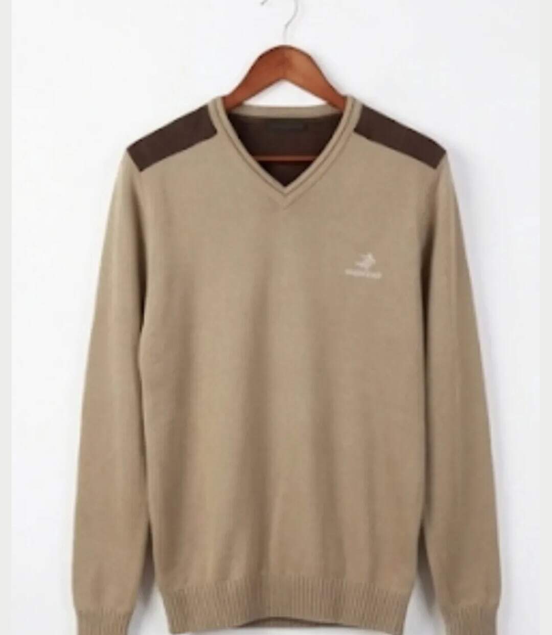 Pull Col V Homme Winchester Panel1 Beige avec Renforts Suédine-5